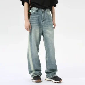 Men’s Denim Jeans Summer New Arrival American High Street Gradient Design Mid Waist Loose Straight-Leg Trend