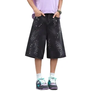 Men’s Denim Shorts Casual Vintage Streetwear with Dirty Dye Design Mid Waist Straight Style Light Wash for Summer