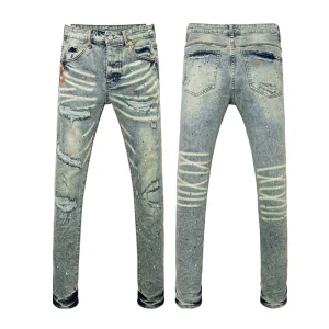 Men’s Denim Trousers American Style Jeans Slim Riding Motorcycle Pants Ripped Jeans for Men