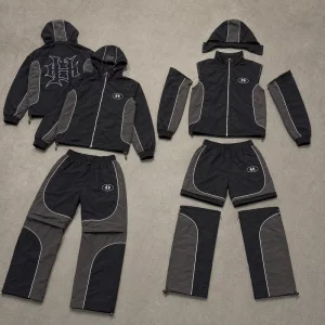 Mens Detachable 3 in 1 Printed Tracksuit Set Hooded Jacket Vest Pants Convertible Streetwear Winter Summer Quick Dry Custom Logo