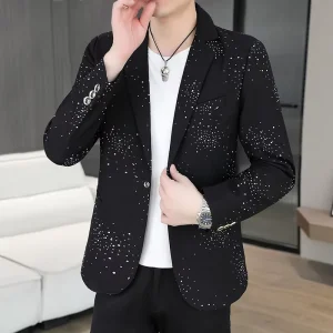Men’s Digital Printed Customized Slimming Casual Suit Wedding Fashion Shiny Blazer