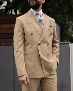 Men’s Double Breasted Blazer Jacket, Slim Fit, Groomsmen Wedding Tuxedo, Party Ceremony, Gentleman Tuxedo Suit