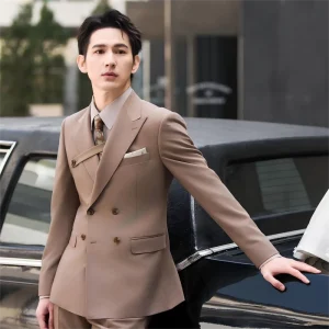 Men’s Double-Breasted British Style Breathable Two-Piece Suit Set