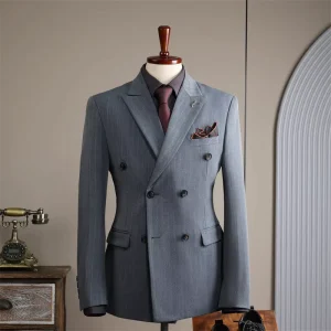 Men’s Double Breasted Business Suit Blazer Slim Style Zipper Fly Pant Closure Plus Size Woven