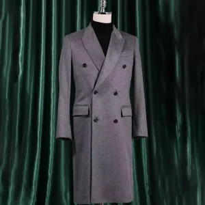 Men’s Double Breasted Long Trench Coat Slim Eco-Friendly Classic Winter Notched Lapel Casual Business 100% Cashmere