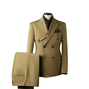 Men’s Double Breasted Plaid Blazers Coats Business Suits Formal Wear Spring Autumn Casual Slim Fit TR Material
