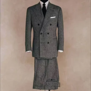 Men’s Double Breasted V-Neck Collar Wool/Viscose Blend Customizable Color Blazer Trousers Breathable Classic Business Suit