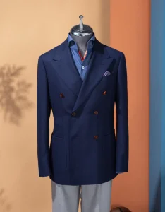 Men’s Double Breasted Woolen Business Suit Bespoke with Plus Size Feature Blazer Collar Closure