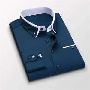 Men’s Double Color Collar Slim Men’s Shirt Non-iron Cloth Shirt Men Solid Color Shirt