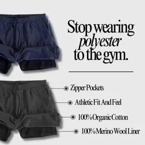 Men’s Double-Layer Woolen Sports Shorts Outer Organic Cotton & Inner 100% Merino Wool