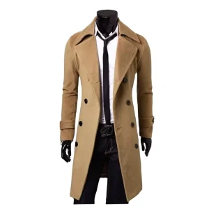 Men’s Double-breasted Trench Coat Medium-long Slim Casual Woolen Coat M-4XL