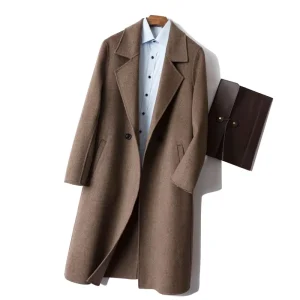 Men’s Double sided Cashmere Coat Mid length Wool Trench Jacket Casual Woolen Coat
