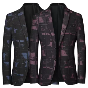 Men’s Dress Plaid Suit Lapel Slim Fit Stylish Blazer Dress Suit