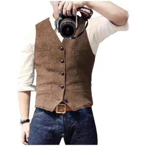 Men’s Dress Vest Single Breasted Sleeveless Tuxedo Formal Business Suit Vest Men’s Waistcoat Vest