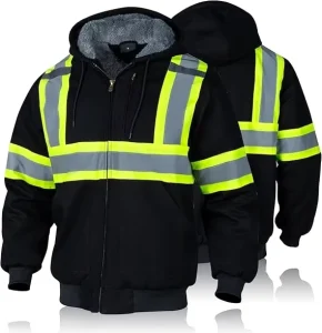 Men’s Duck Canvas Bomber Hooded Jacket High Visibility Reflective Work Jacket With Cashmere Lining
