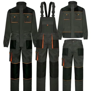 Men’s Durable Industry Work Clothes Construction Workwear Bib Pants with Multi Pockets Breathable COTTON Material
