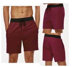 Men’s Eco-Friendly Canvas Summer Fitness Shorts Breathable Quick Dry Zipper Pockets Beach Vacation Swimwear Solid Elastic Waist