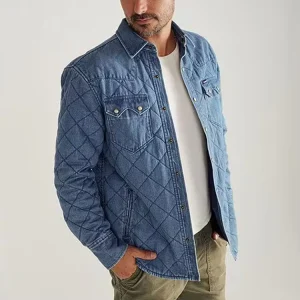 Men’s Eco Friendly Casual Vintage Quilted Denim Shacket Jacket for Autumn/Winter Regular Fit