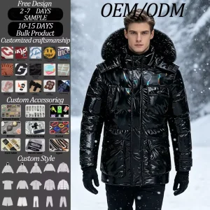 Men’s Eco Friendly Waterproof Reversible Breathable Thick Polyester Down Coat with Hood and Zipper Closure