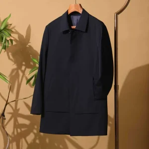 Men’s Elegant Long Sleeve Winter Jacket Windproof Trench Coat Overcoat 85% Nylon and 15% Spandex