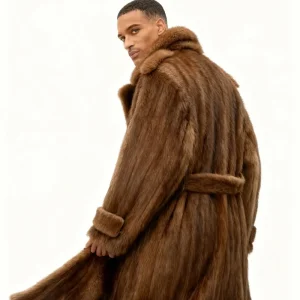 Men’s Elegant Slim Fit Long Length Smooth High End Real Fur Coat Ideal for Business Elites and a Christmas Top Choice