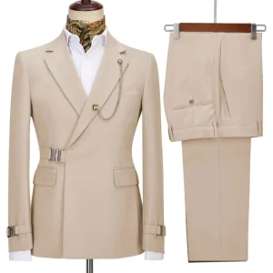 Men’s Elegant Three Piece Slim Fit Formal Suit Business Casual Wedding Groom Costume Includes Pants and Jackets