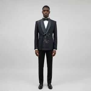 Men’s Embroidered Single Breasted 2 Piece Suit Formal Western Blazer Outfit for Wedding Party and Daily Casual Occasions