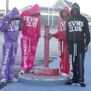 Men’s Embroidery Patch Streetwear Rhinestone Zip Up Acid Wash Hoodie and Sweatpants Set