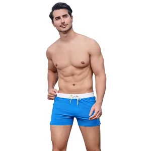 Men’s European American Color Block Zipper Swim Trunks for Kids’ Beach Hot Spring Use