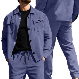 Men’s European American Style Workwear Set Autumn Casual Sporty Breathable Patchwork Bamboo Fiber Business Jacket Velour Woven