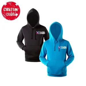 Men’s Fashion 100% Cotton Pullover Hoodie with Custom Design Plain Black Hooded Sweatshirt Sweater