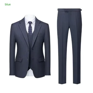 Men’s Fashion Casual Boutique Business British Plaid Striped Suit Coat Trousers Waistcoat