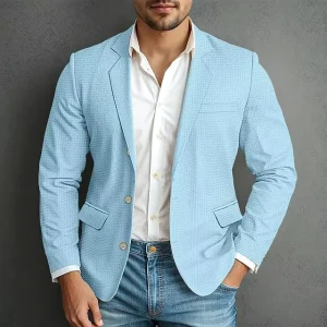 Men’s Fashion Casual Suit Jacket Youth European Size Solid Color Waffle Style Blazers