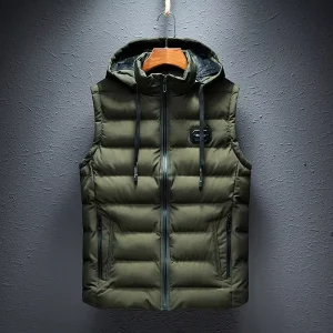Men’s Fashion Reversible Vest With Shiny Jacket Warm Padded And Custom Logo Formal Vest With Foam Hooded Design