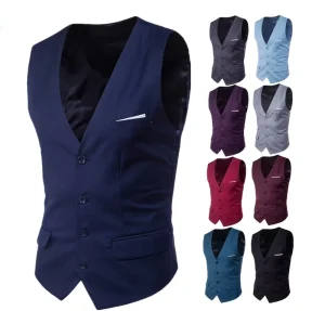 Men’s Fashion Solid Wedding Vest Plus Size Business Slim Waistcoat V-Neck for Winter Suits Waistcoat
