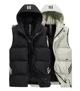Men’s Fashion Vest With Hooded Waistcoat Down Cotton Jacket Sleeveless Men’s Vest