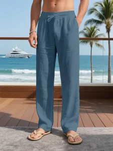 Men’s Fashionable Casual Pants 100% Cotton Large Size Loose Elastic Waist Breathable Daily Wear