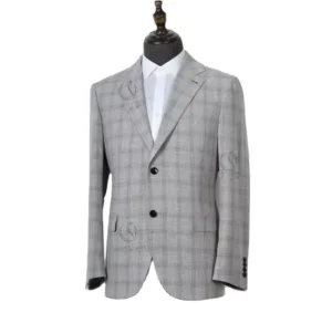 Men’s Fashionable Light Gray Checkered Casual Coat Set Customized Men’s Wedding Set