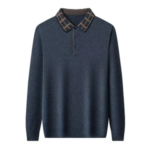 Men’s Fashionable Solid Color Spring Autumn Wool Bottoming Lapel Knitwear Sweaters Dad’s Knitwear Sweaters