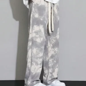 Men’s Fashionable Windproof Casual Pants with Customizable Drawstring Quick Tie Dye Drop Crotch Mid Waist Anti Wrinkle Style