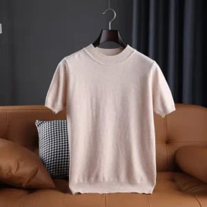 Men’s Fashionable and Comfortable 100% Wool Sweater Knitted Weaving Method Short Sleeve Design