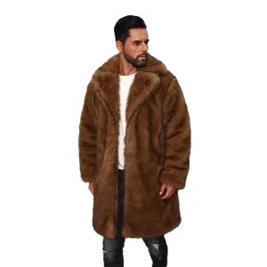 Men’s Faux Fox Fur Coat Autumn and Winter Long Windbreaker Faux Mink Coat