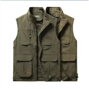 Men’s Fishing Vest Outdoor Work Quick Dry Hunting Zip Reversible Travel Vest Jacket with Multi Pockets