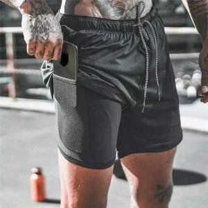 Men’s Fitness Gym Training Sports Shorts Quick Dry Workout Gym Sports Jogging Double Layer Summer