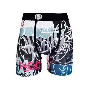 Men’s Five Point Long Sports Underwear Mid Rise Breathable Knitted Printed Boxer Shorts with Logo Waist