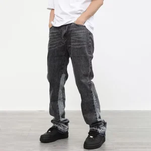 Men’s Flared Jeans Patchwork Loose Hip Hop Denim Pants Washed Jeans