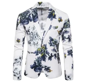 Men’s Floral Print Single Button Suit Jacket