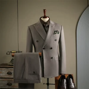Men’s Formal Suit 2 Piece Suit for Men Vertical Striped Peaked Lapel Striped Business Wedding Suits for Men