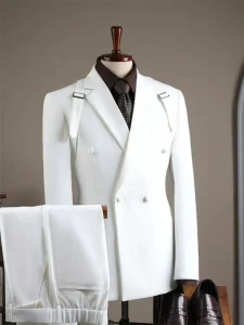 Men’s Formal Suit Set Wrinkle Resistant Fabric Male Casual Business Blazer Dinner Party and Wedding Banquet Dress Suit