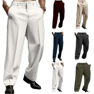 Men’s Formal Trousers Pleated Mid Waist Formal Straight Leg Pants for men